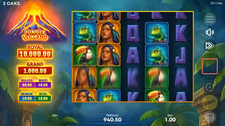 Jungle Volcano session checkpoint at spin 433, balance 939.70 at bet 1.00